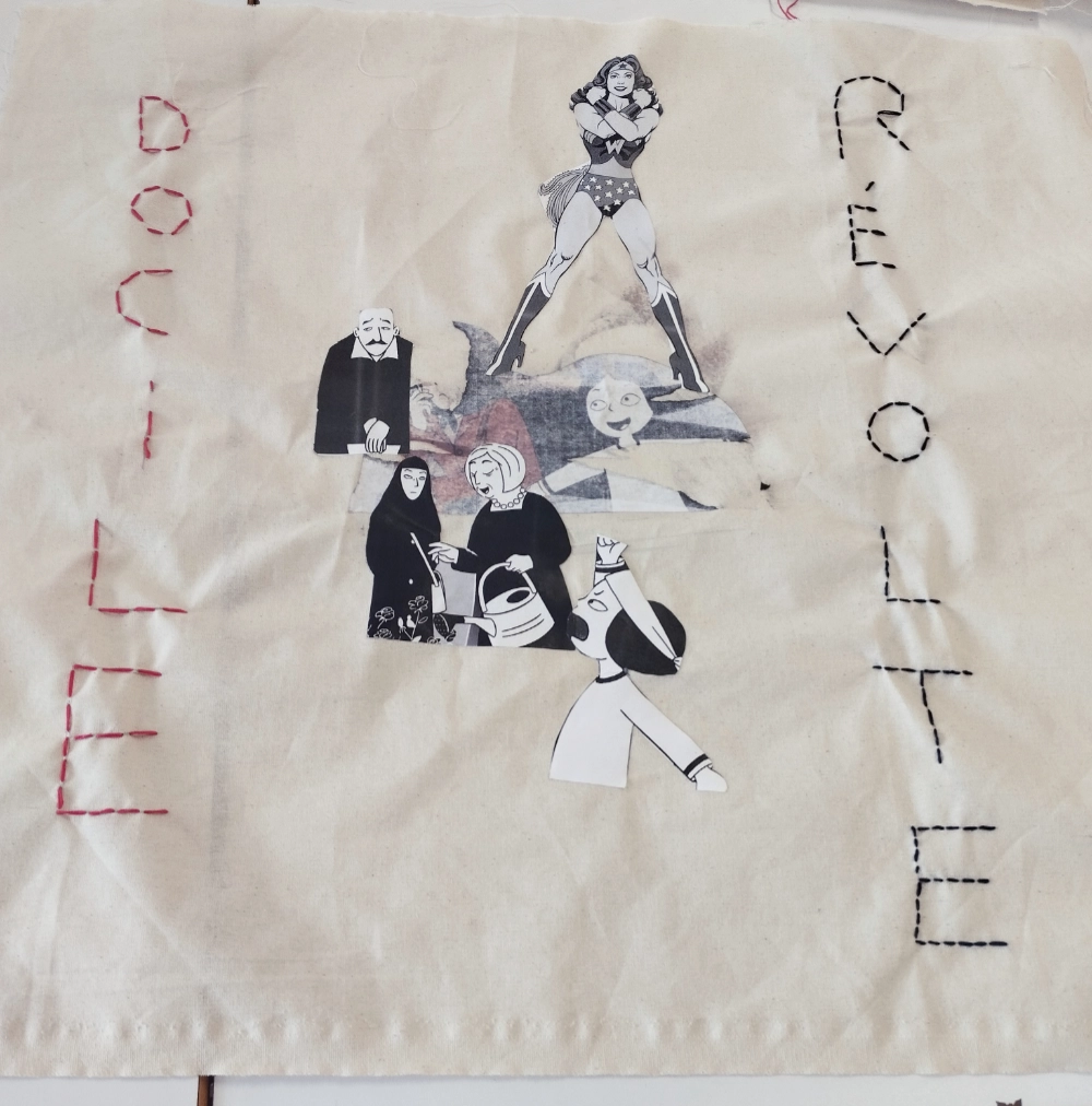 Travail de collage et broderie sur tissu